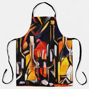 Wine themes in the style of cubism. Bottles, glass Apron