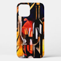 Wine themes in the style of cubism. Bottles, glass