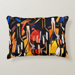 Wine themes in the style of cubism. Bottles, glass Decorative Cushion