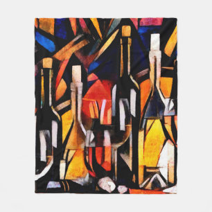 Wine themes in the style of cubism. Bottles, glass Fleece Blanket