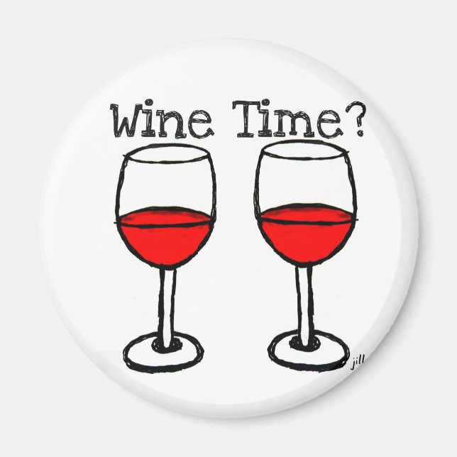 "WINE TIME?" RED WINE GLASSES PRINT MAGNET (Front)