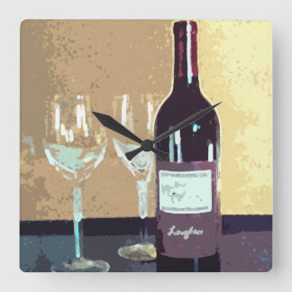 Wine time square wall clock