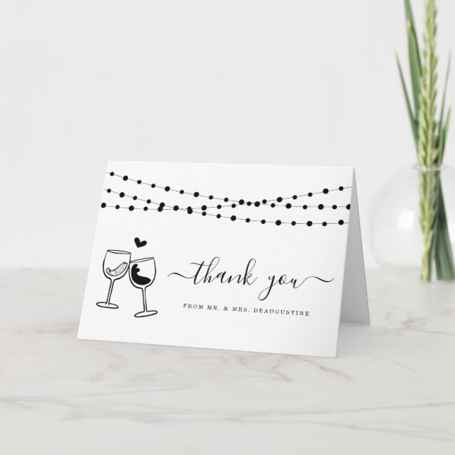 Wine Toast & String Lights Thank You Card (Front)
