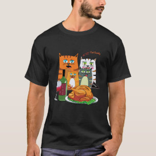 Wine Turkey Family Funny Cat Family Thanksgiving M T-Shirt