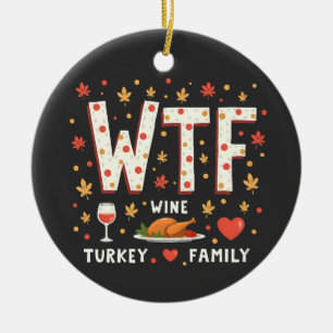 WIne Turkey Family Funny Thanksgiving Ceramic Tree Decoration
