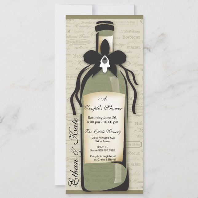Wine Varietal and Whimsical Bottle Invitation (Front)