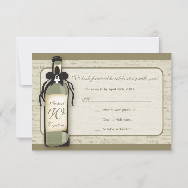 Wine Varietal and Whimsical Bottle RSVP Card (Front)