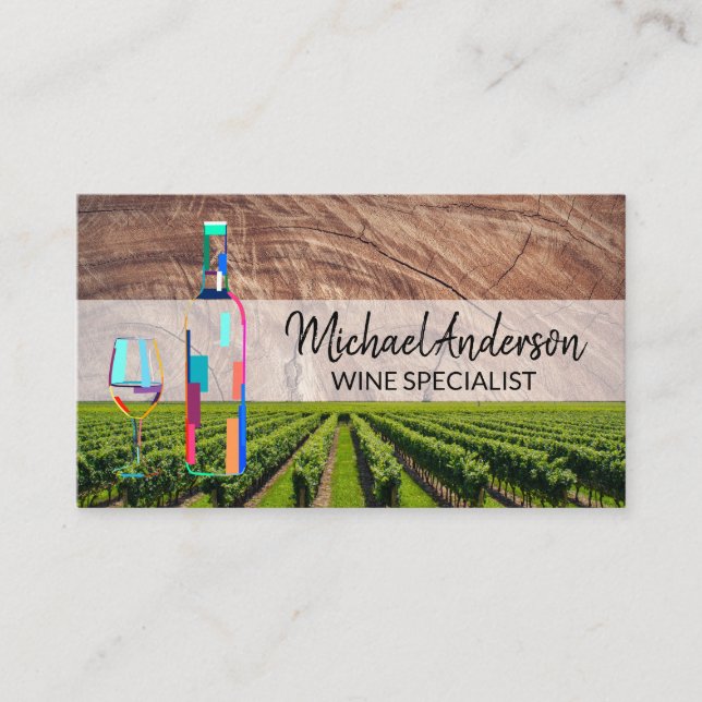Wine Vineyard | Artsy Bottle Glass Logo Business Card (Front)