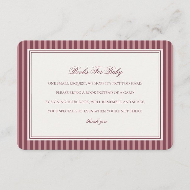 Wine Vineyard Club Old Money Books For Baby Shower Enclosure Card (Front)