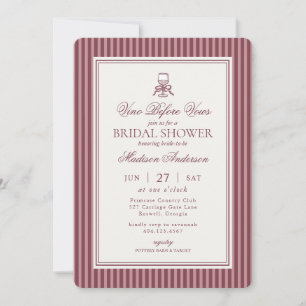 Wine Vineyard Club Old Money Striped Bridal Shower Invitation