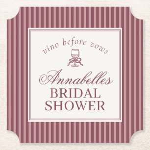 Wine Vineyard Club Old Money Striped Bridal Shower Paper Coaster