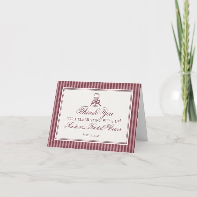 Wine Vineyard Club Old Money Striped Thank You  Card (Front)