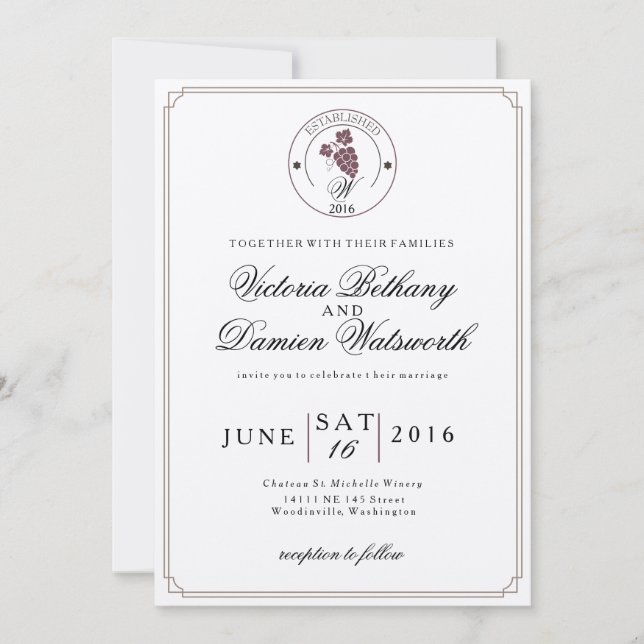 Wine Vineyard Modern Vintage Wedding Invitation (Front)