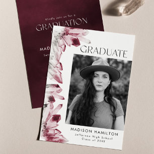 Wine Watercolor Crystal Photo Graduation Party Invitation