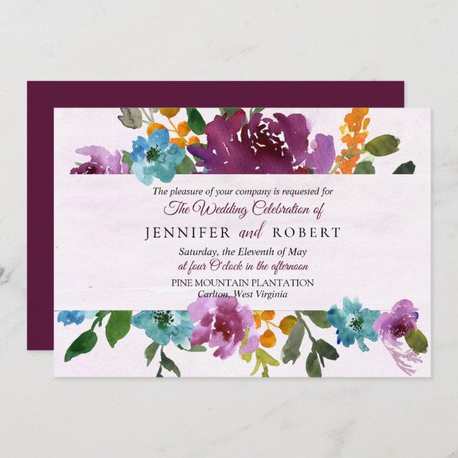 Wine Wedding Invitation Horizontal Radiance Bridal (Front/Back)