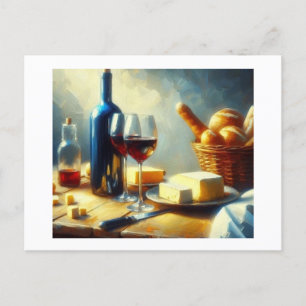 Wine with Cheese and Rolls, Postcard