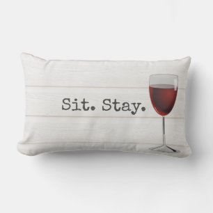 Wine with Sit Stay Text Lumbar Cushion