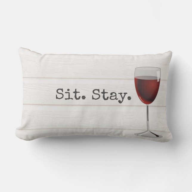 Wine with Sit Stay Text Lumbar Cushion (Front)