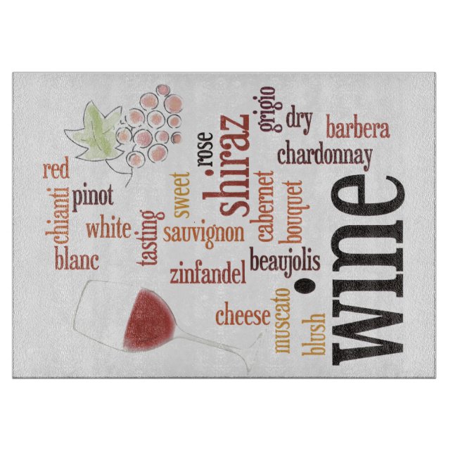Wine Word Cloud Design Glass Cutting Board (Front)