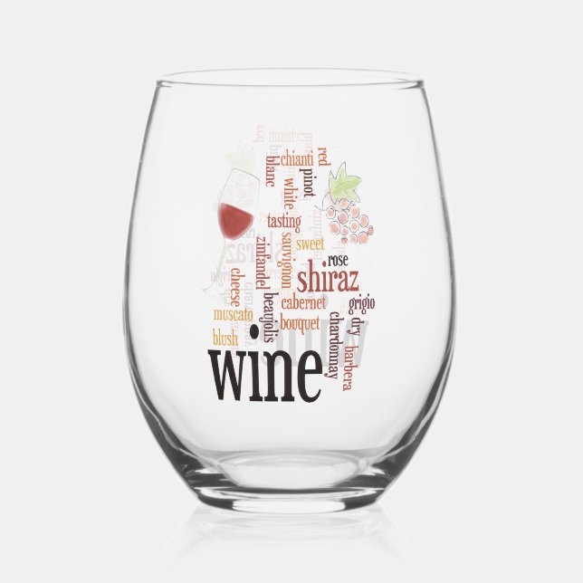 Wine Word Cloud Design Stemless Wine Glass (Front)