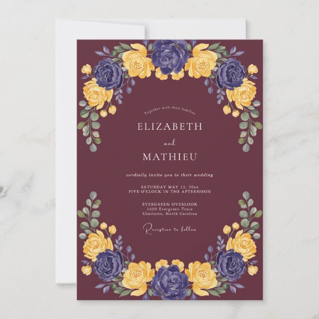 Wine Yellow Ranunculus Eucalyptus Wedding Invitation (Front)