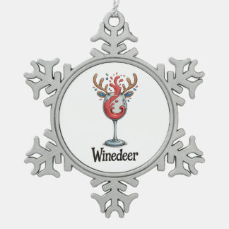 Winedeer Reindeer Christmas Xmas Matching Family Snowflake Pewter Christmas Ornament