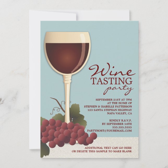 Wineglass & Grapes Wine Tasting Party Invitation (Front)