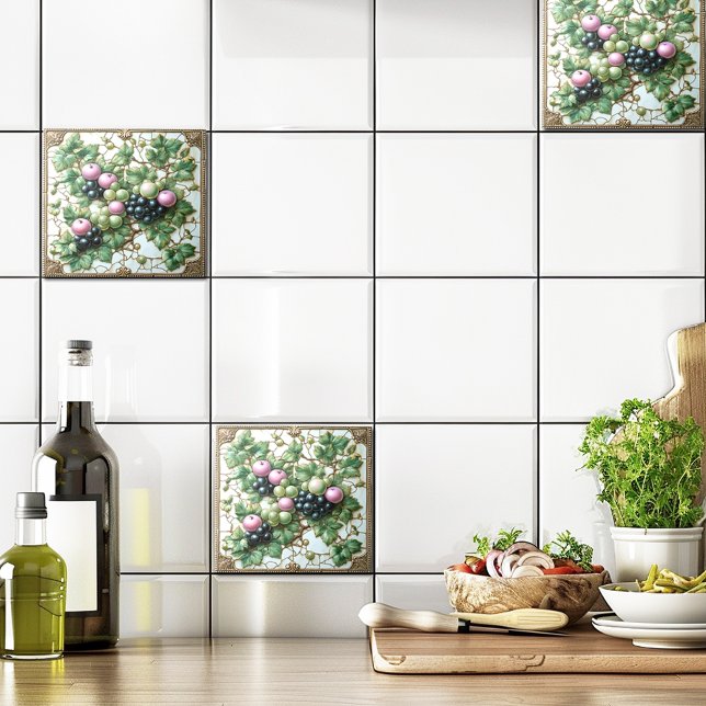 Winery Apples Grape Vine Gold Vintage Frame Tile (Creator Uploaded)