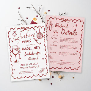 Winery Bachelorette Vino Before Vows Red Itinerary Invitation