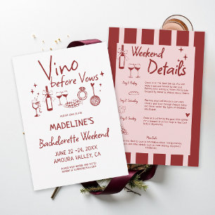 Winery Bachelorette Wine Tasting Red Itinerary Invitation