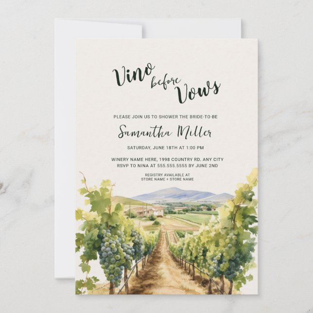 Winery Bridal Shower Invitation (Front)