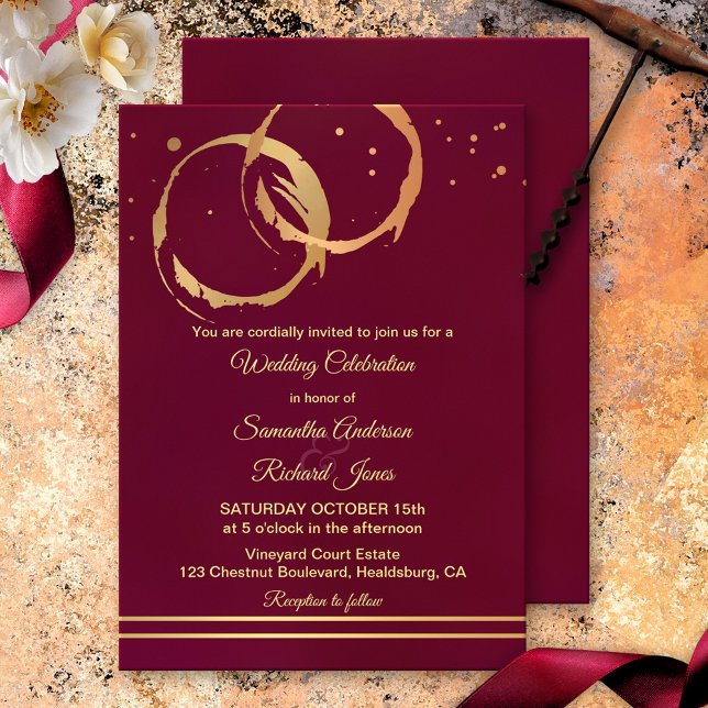Winery Burgundy Marsala Gold Wedding Invitation (Creator Uploaded)