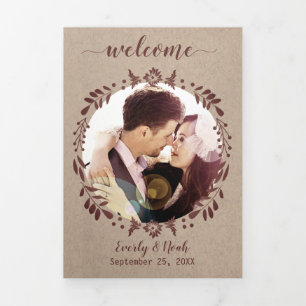 Winery Burgundy Wreath Wedding Photo Itinerary Tri-Fold Invitation