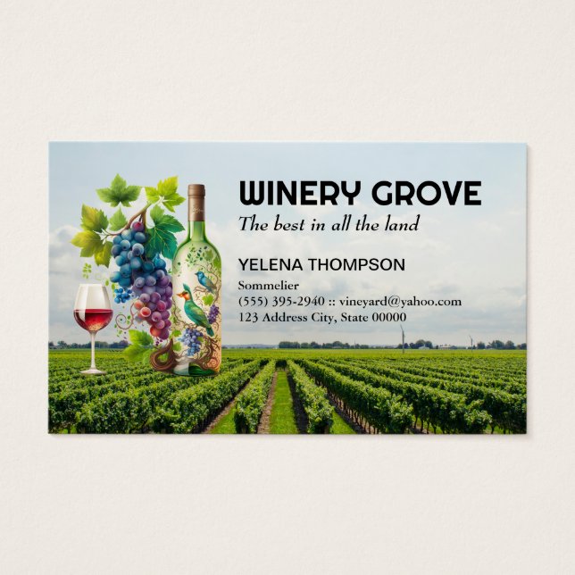 Winery Fields | Grapes Bottle and Wine (Front)