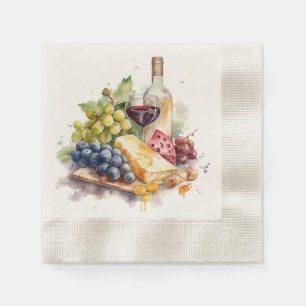 Winery Grapes Cheese Wine Glass Watercolor Napkin
