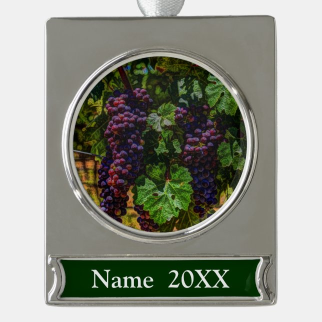 Winery Grapevine sunny tuscany vineyard grapes Silver Plated Banner Ornament (Front)