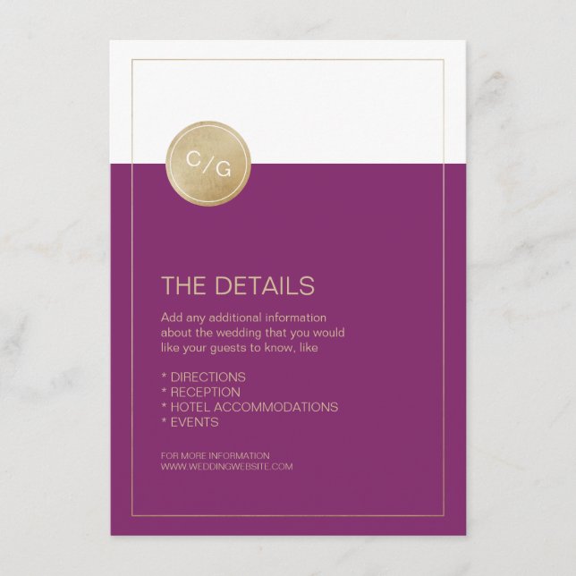 Winery minimalist modern wedding details card (Front)