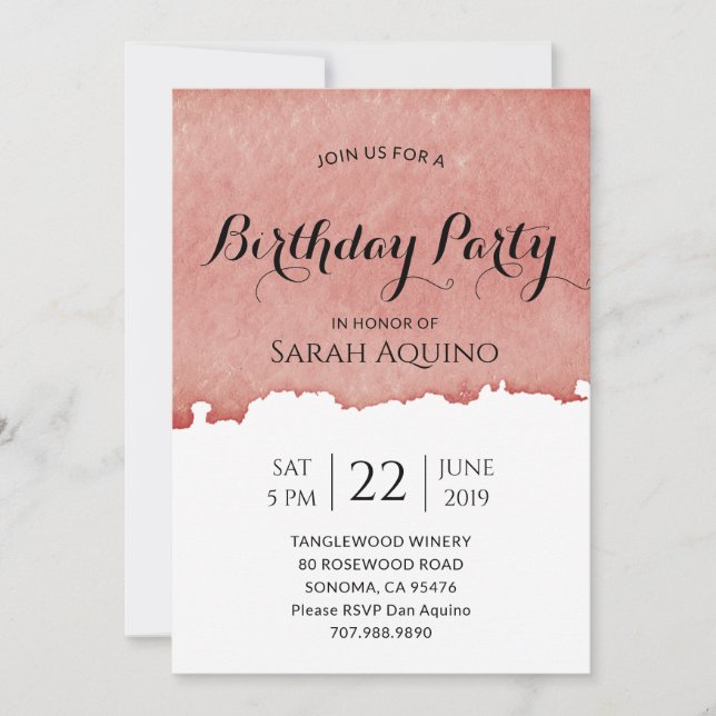 Winery Or Vineyard  Watercolor Birthday Invitation (Front)