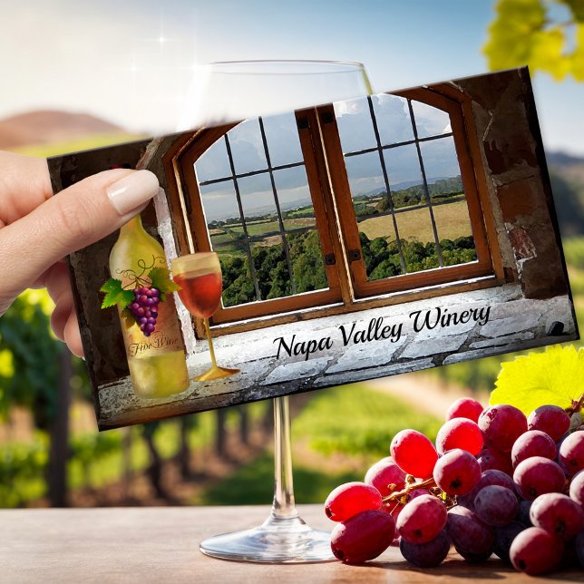 Winery or Vineyard Wine Themed Business Card (Artistic business card for a winery or vineyard featuring a painting of a wine bottle with glass)