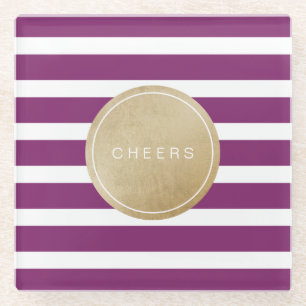 Winery purple minimalist modern wedding stripes glass coaster