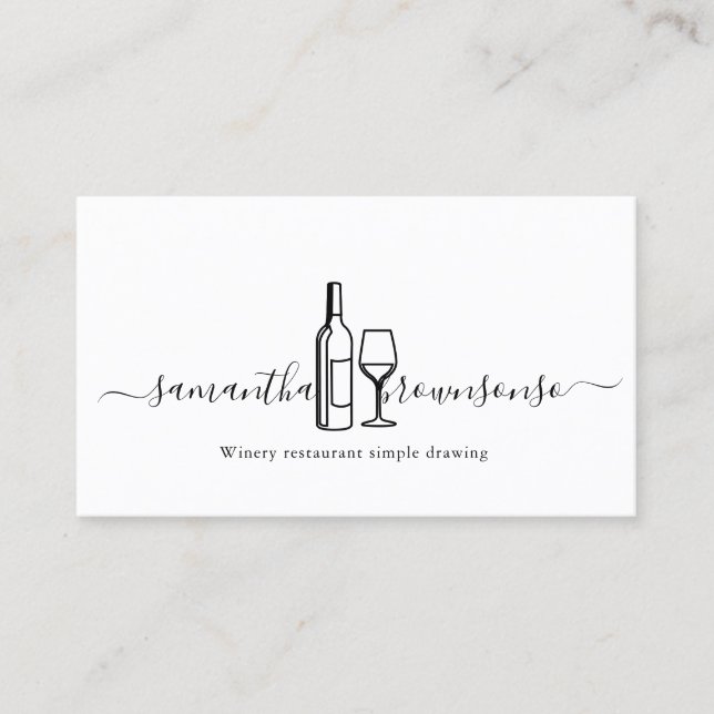 Winery restaurant simple line art drawing business card (Front)
