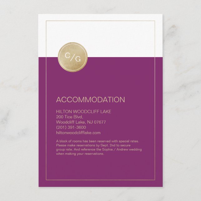 Winery simple modern wedding accommodation card (Front)