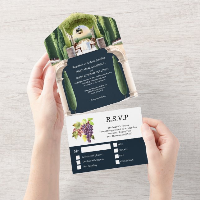 Winery Tuscan vineyard al fresco table grapes All In One Invitation (Tearaway)