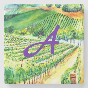 Winery Vineyard Art Custom Monogram Stone Coaster