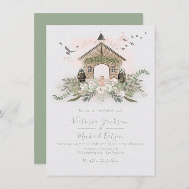 Winery Vineyard Stone Venue Wedding invitations (Front/Back)