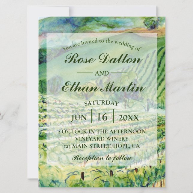 Winery Vineyard Watercolor Wedding Invitations (Front)