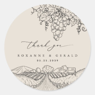 Winery Vineyard Wedding California Napa Thank You Classic Round Sticker