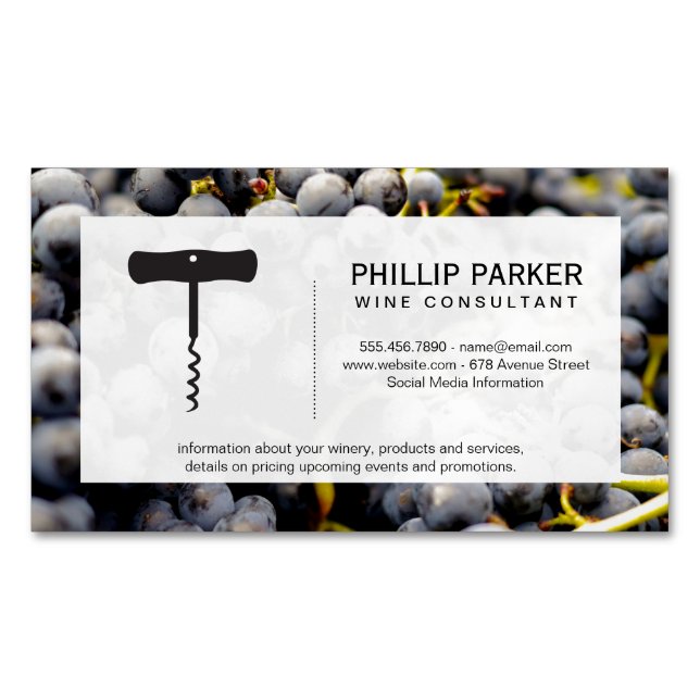 Winery Vineyard | Wine Grapes on the Vine Magnetic Business Card (Front)