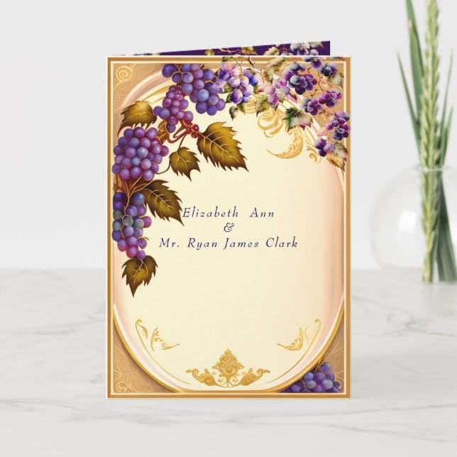Winery Wedding Grape VIne Gold Filigree Invitation (Front)