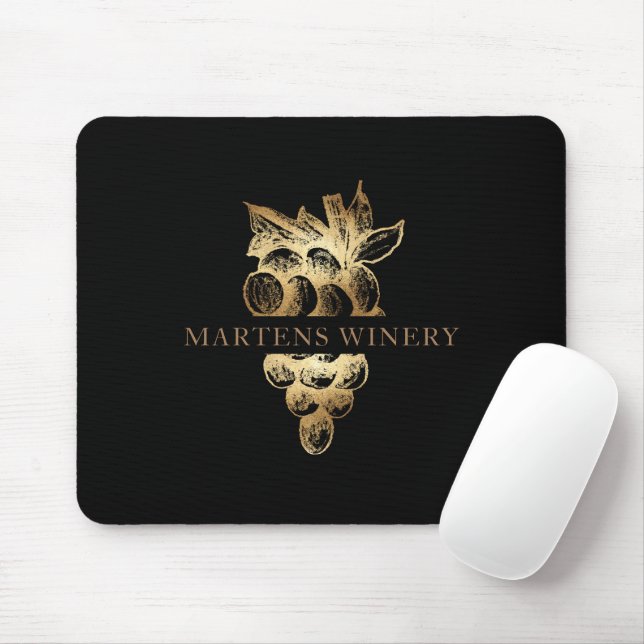 Winery Wine Business Gold Grapes Monogram Mouse Pad (With Mouse)